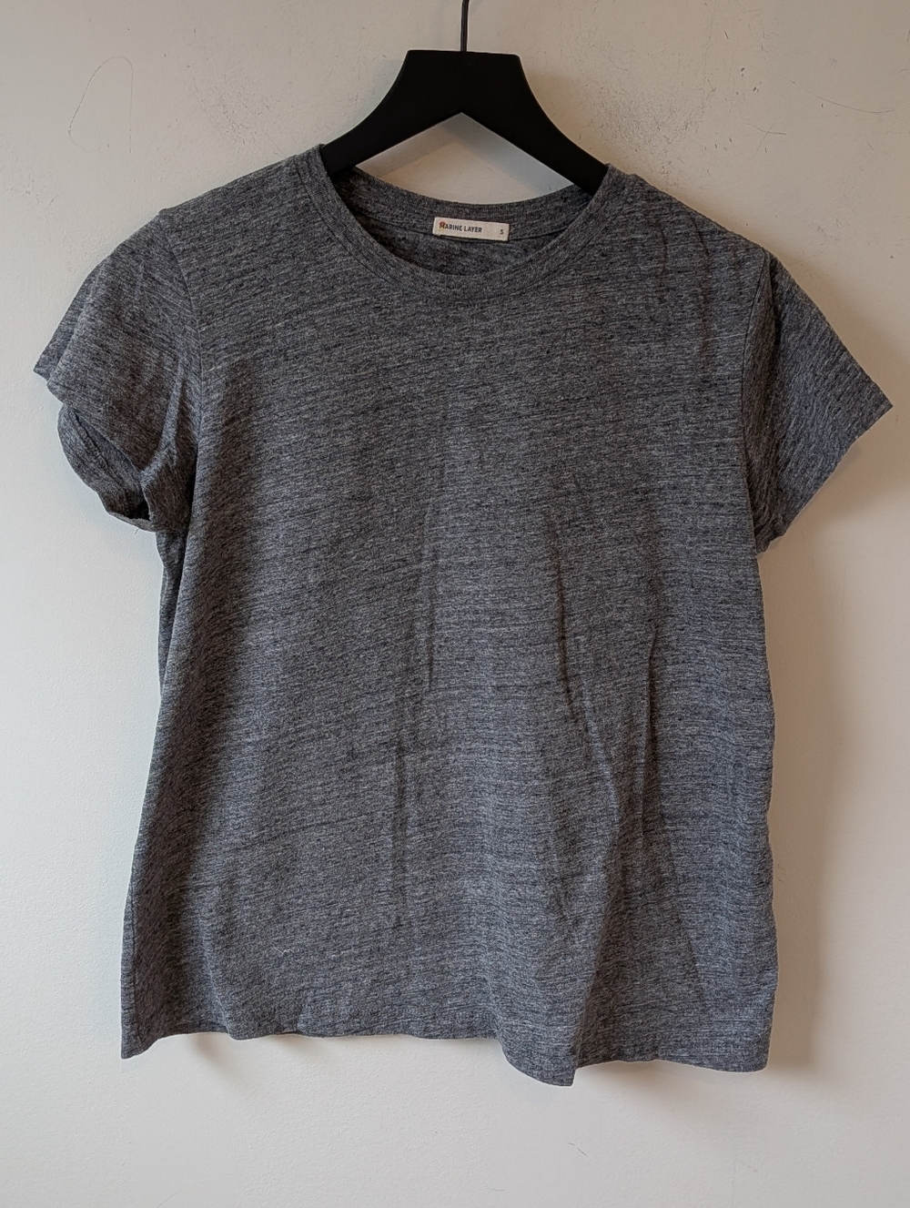 Marine Layer Women's Black Space Dye Cotton Blend Short Sleeve T Shirt Small